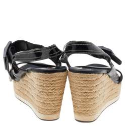 Pre Owned Prada Sport Black Leather Strappy Cork Wedge Platform Sandals Size 38.5