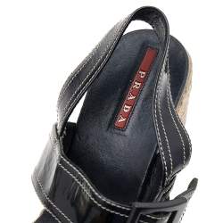 Pre Owned Prada Sport Black Leather Strappy Cork Wedge Platform Sandals Size 38.5