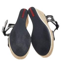 Pre Owned Prada Sport Black Leather Strappy Cork Wedge Platform Sandals Size 38.5