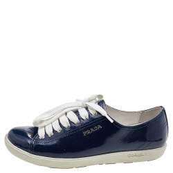 Pre Owned Prada Sport Blue Patent Leather Low Top Sneakers Size 37.5