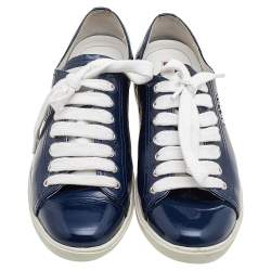 Pre Owned Prada Sport Blue Patent Leather Low Top Sneakers Size 37.5