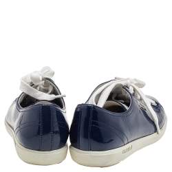 Pre Owned Prada Sport Blue Patent Leather Low Top Sneakers Size 37.5