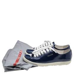 Pre Owned Prada Sport Blue Patent Leather Low Top Sneakers Size 37.5