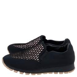 Pre Owned Prada Sport Black/Pink Mesh And Neoprene Slip On Sneakers Size 36.5