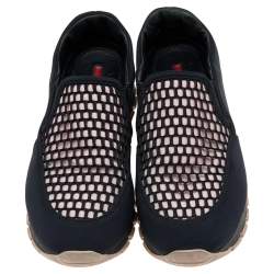 Pre Owned Prada Sport Black/Pink Mesh And Neoprene Slip On Sneakers Size 36.5