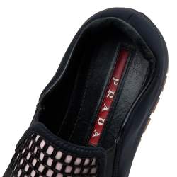 Pre Owned Prada Sport Black/Pink Mesh And Neoprene Slip On Sneakers Size 36.5