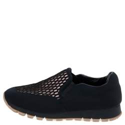 Pre Owned Prada Sport Black/Pink Mesh And Neoprene Slip On Sneakers Size 36.5