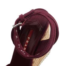 Prada Sport Burgundy Canvas Ankle Strap Wedge Sandals Size 36