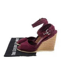 Prada Sport Burgundy Canvas Ankle Strap Wedge Sandals Size 36