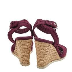 Prada Sport Burgundy Canvas Ankle Strap Wedge Sandals Size 36