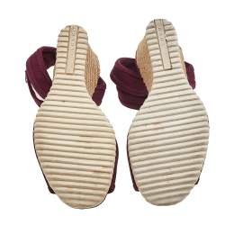 Prada Sport Burgundy Canvas Ankle Strap Wedge Sandals Size 36