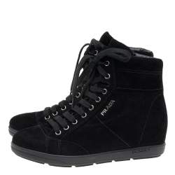 مملوكة مسبقًا حذاء رياضي برادا سبورت نعل روكي سويدي أسود مقاس 35.5