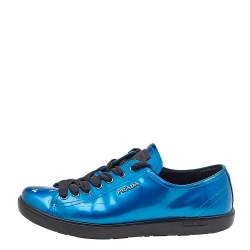 Pre Owned Prada Sport Blue Patent Leather Low Top Sneakers Size 40