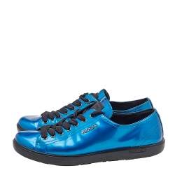 Pre Owned Prada Sport Blue Patent Leather Low Top Sneakers Size 40