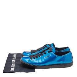 Pre Owned Prada Sport Blue Patent Leather Low Top Sneakers Size 40