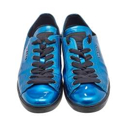 Pre Owned Prada Sport Blue Patent Leather Low Top Sneakers Size 40