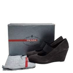 Pre Owned Prada Sport Grey Suede Mary Jane Wedge Pumps Size 39