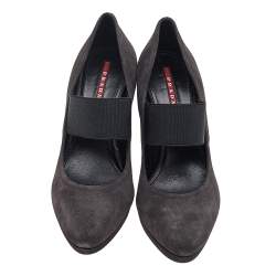 Pre Owned Prada Sport Grey Suede Mary Jane Wedge Pumps Size 39
