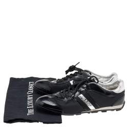 Pre Owned Prada Sport Black/Silver Nylon And Patent Leather Low Top Sneakers Size 39