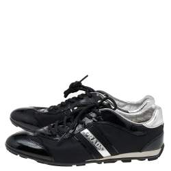 Pre Owned Prada Sport Black/Silver Nylon And Patent Leather Low Top Sneakers Size 39