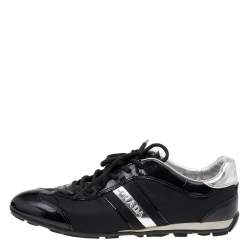 Pre Owned Prada Sport Black/Silver Nylon And Patent Leather Low Top Sneakers Size 39
