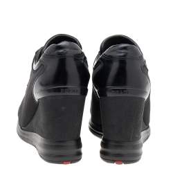 Pre Owned Prada Sport Black Leather And Nylon Lace Up Wedge Sneakers Size 39