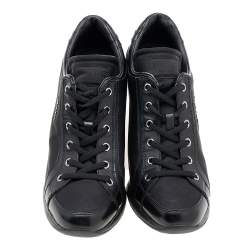 Pre Owned Prada Sport Black Leather And Nylon Lace Up Wedge Sneakers Size 39