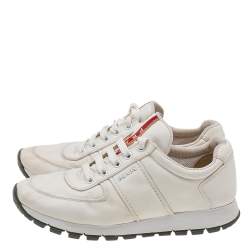 Prada Sport White Canvas Lace Up Low Top Sneakers Size 38.5