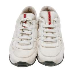 Prada Sport White Canvas Lace Up Low Top Sneakers Size 38.5