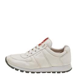 Prada Sport White Canvas Lace Up Low Top Sneakers Size 38.5