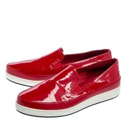 Pre Owned Prada Sport Red Patent Leather Slip-On Sneakers Size 38