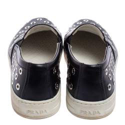 Pre Owned Prada Sport Black Leather Eyelet Embellished Slip-On Sneakers Size 38