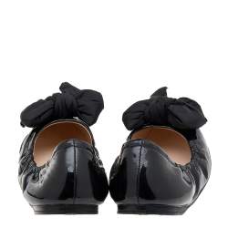 Pre Owned Prada Sport Black Patent Leather Bow Logo Scrunch Ballet Flats Size 37.5