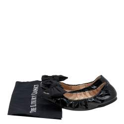 Pre Owned Prada Sport Black Patent Leather Bow Logo Scrunch Ballet Flats Size 37.5