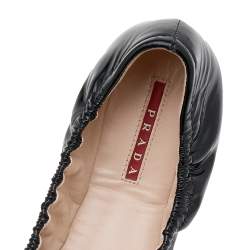 Pre Owned Prada Sport Black Patent Leather Bow Logo Scrunch Ballet Flats Size 37.5