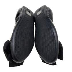 Pre Owned Prada Sport Black Patent Leather Bow Logo Scrunch Ballet Flats Size 37.5