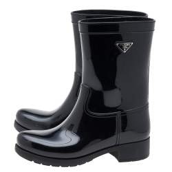 Pre Owned Prada Black Rubber Rain Boots Size 37