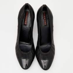 Pre Owned Prada Sport Black Patent and Leather Cap Toe Pumps Size 38