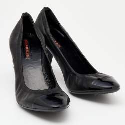 Pre Owned Prada Sport Black Patent and Leather Cap Toe Pumps Size 38