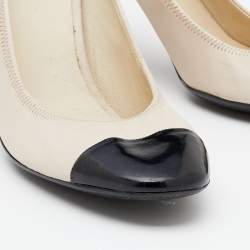 Pre Owned Prada Sport Beige/Black Patent and Leather Cap Toe Pumps Size 39.5