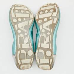 Pre Owned Prada Sport Metallic Green/Silver Leather Scrunch Ballet Flats Size 38.5