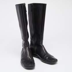 Pre Owned Prada Sport Black Leather Calzature Donna Calf Length Boots Size 37.5