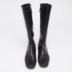 Pre Owned Prada Sport Black Leather Calzature Donna Calf Length Boots Size 37.5