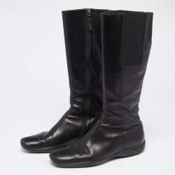 Pre Owned Prada Sport Black Leather Calzature Donna Calf Length Boots Size 37.5