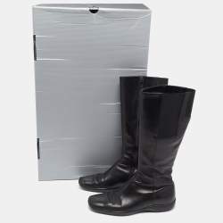 Pre Owned Prada Sport Black Leather Calzature Donna Calf Length Boots Size 37.5