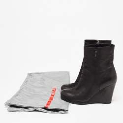 Pre Owned Prada Sport  Black Nubuck Leather Wedge Ankle Boots Size 36.5