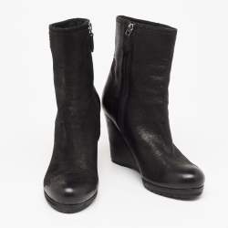Pre Owned Prada Sport  Black Nubuck Leather Wedge Ankle Boots Size 36.5