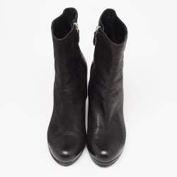 Pre Owned Prada Sport  Black Nubuck Leather Wedge Ankle Boots Size 36.5