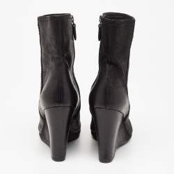 Pre Owned Prada Sport  Black Nubuck Leather Wedge Ankle Boots Size 36.5