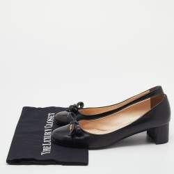 Pre Owned Prada Sports Black Leather Bow Cap Toe Block Heel Pumps Size 39.5